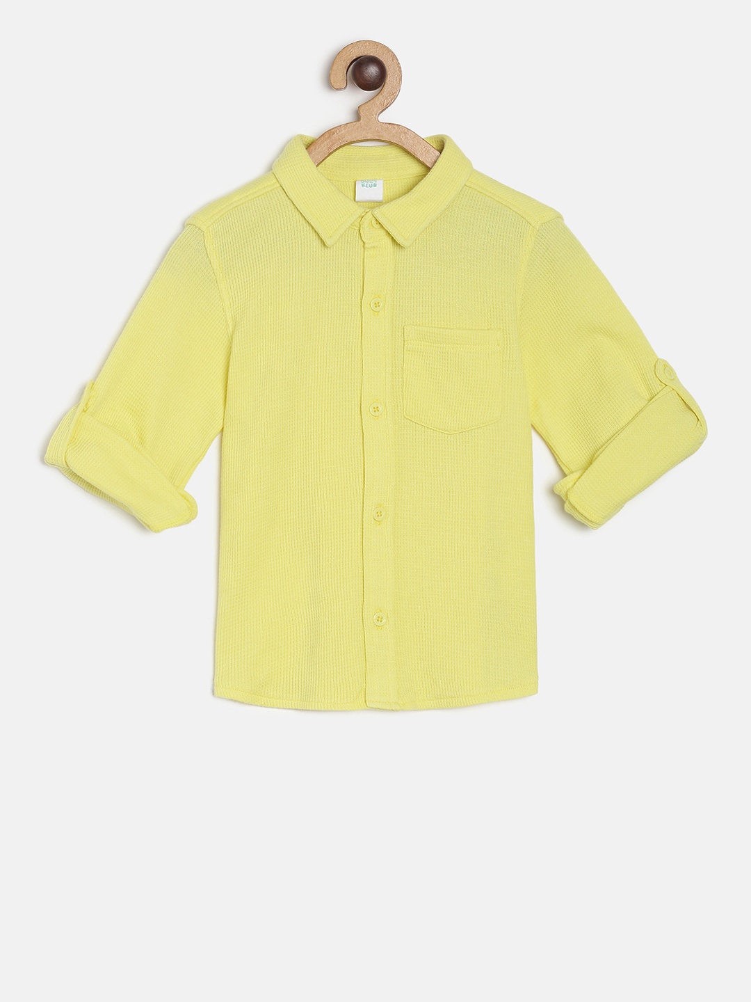 

MINI KLUB Boys Yellow Regular Fit Self Design Casual Shirt