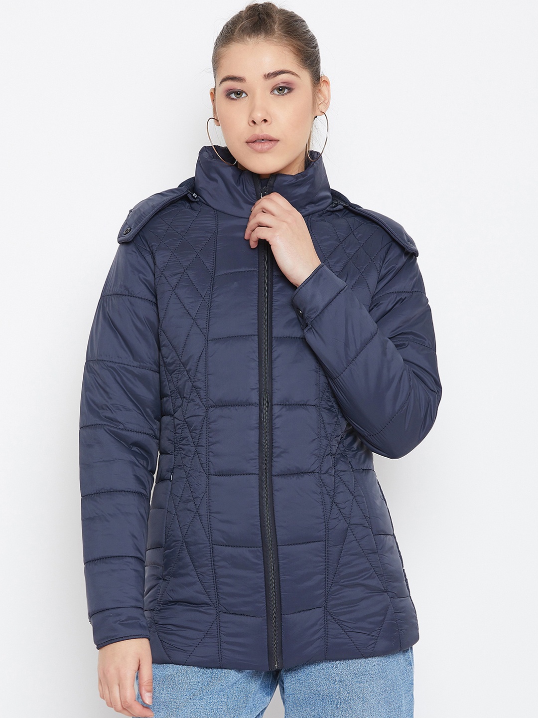 

Spirit Women Navy Blue Solid Padded Jacket