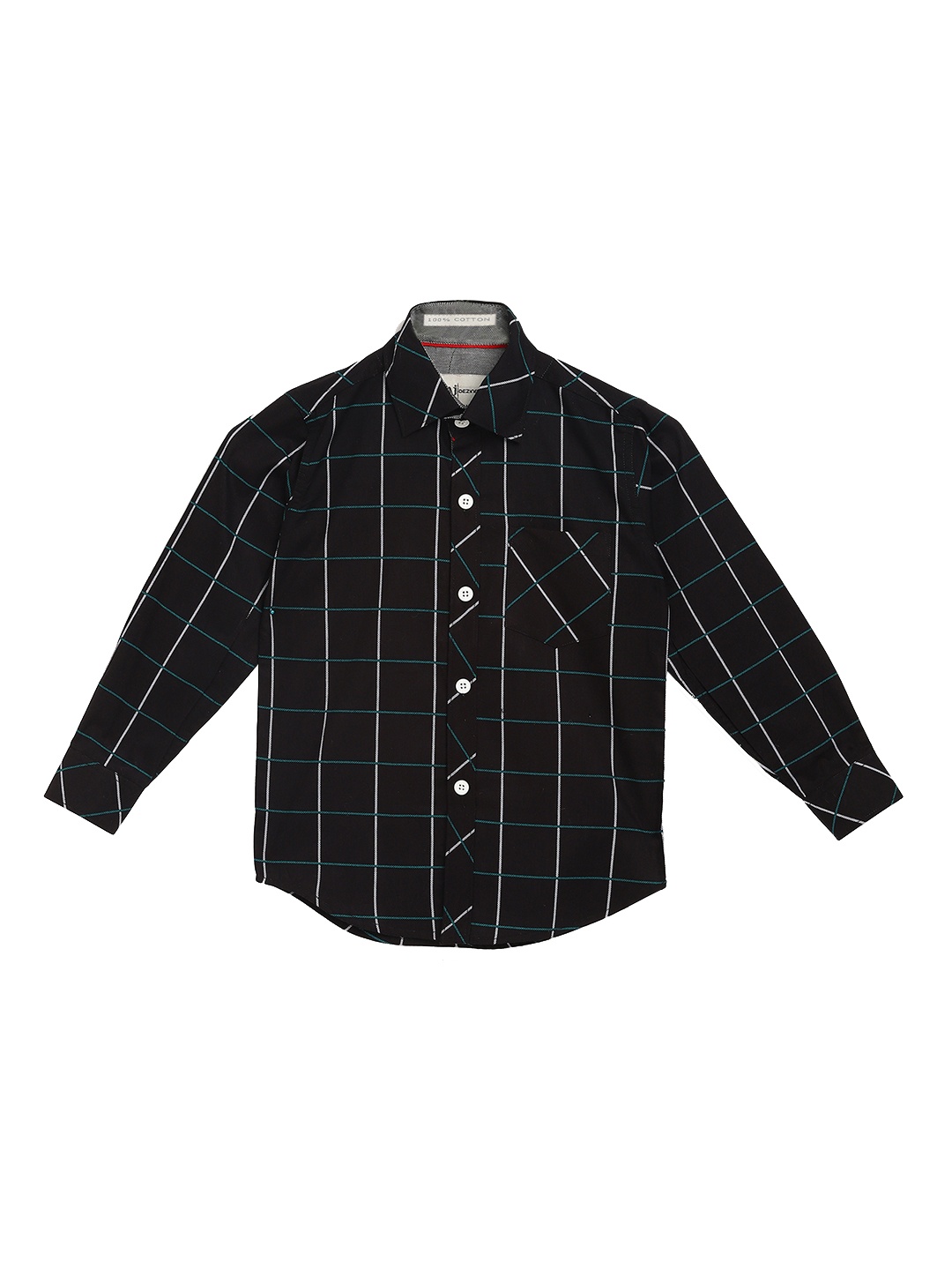 

Aj DEZInES Boys Black & White Regular Fit Checked Casual Shirt
