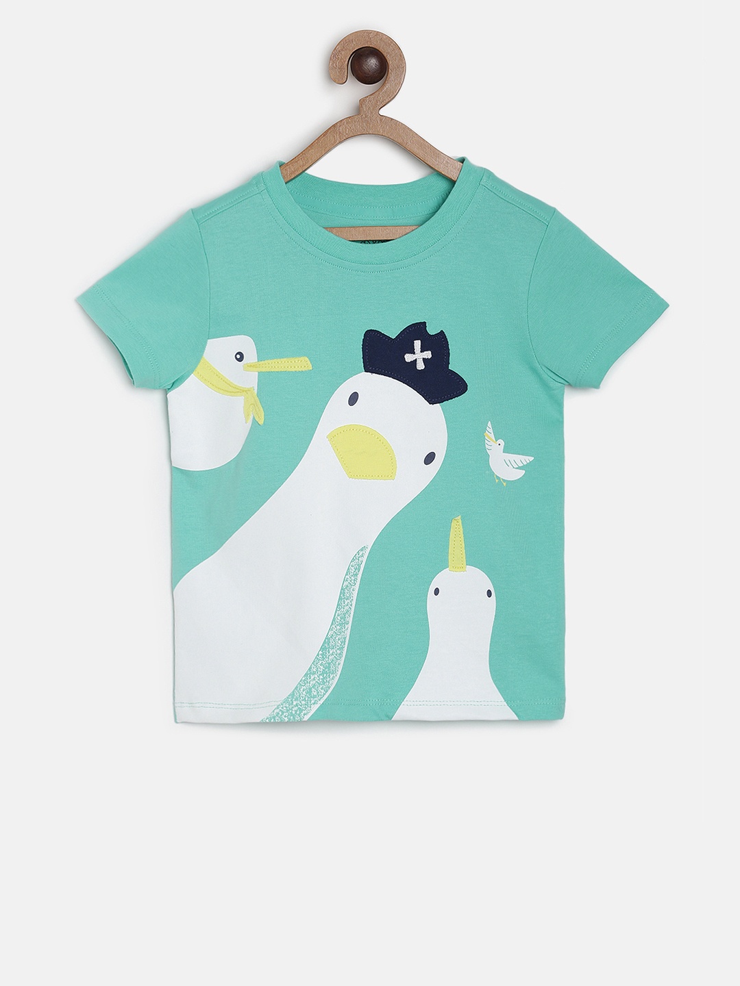 

MINI KLUB Boys Green Printed Round Neck Pure Cotton T-shirt