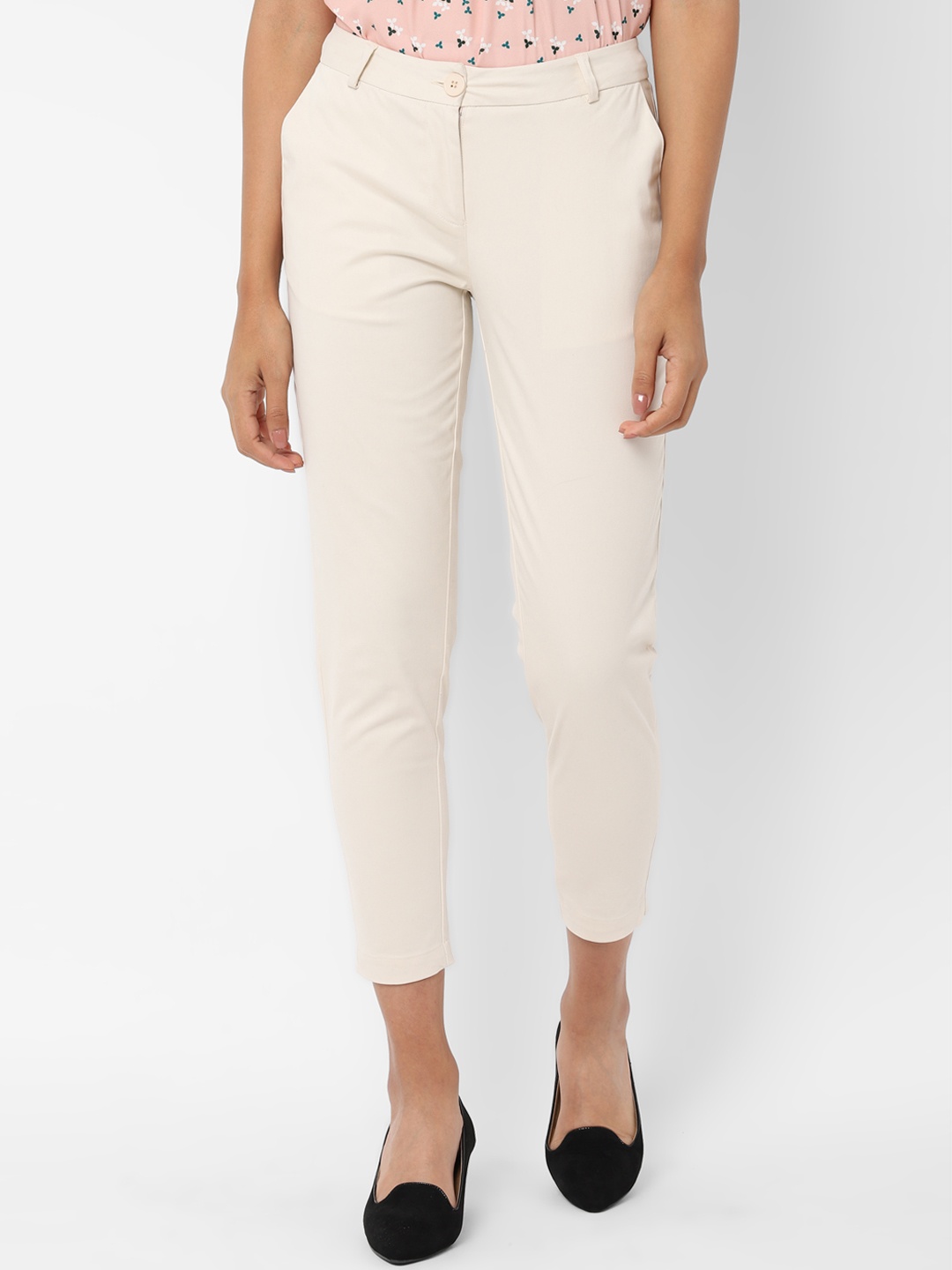 

Allen Solly Woman Women Cream-Coloured Regular Fit Solid Peg Trousers
