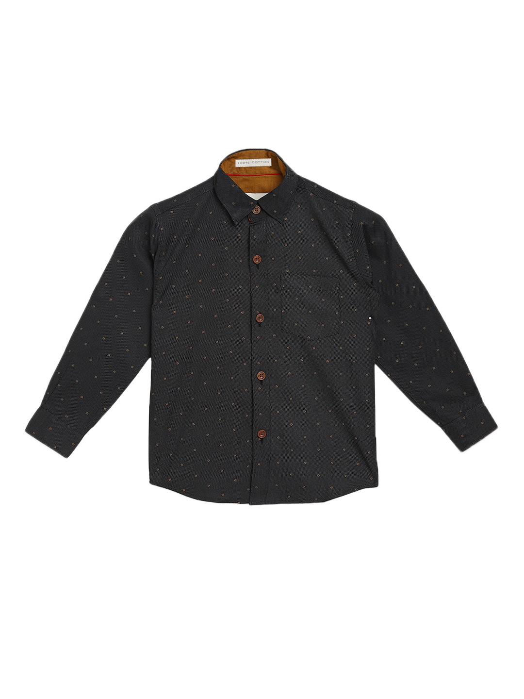 

Aj DEZInES Boys Black & Beige Regular Fit Printed Casual Shirt