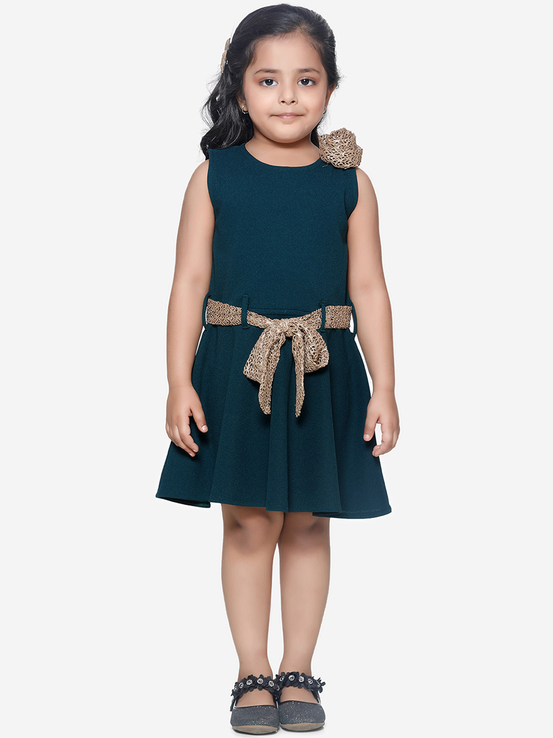 

LilPicks Girls Teal Blue Solid Fit and Flare Dress