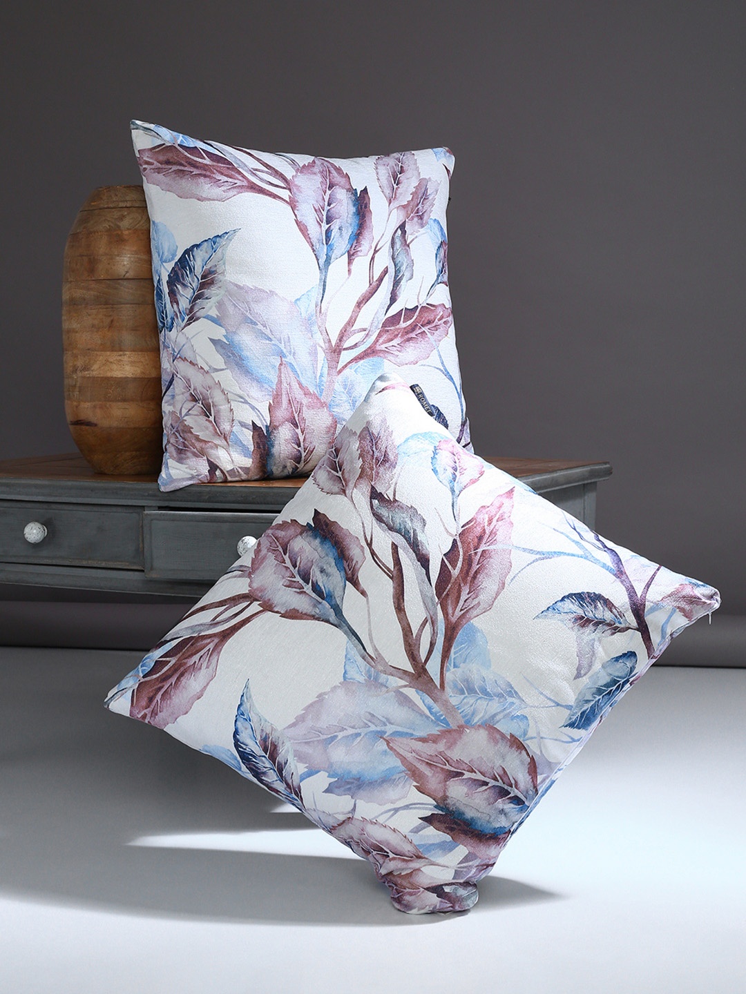 ROMEE Off-White Set of 2 Floral Square Cushion Covers