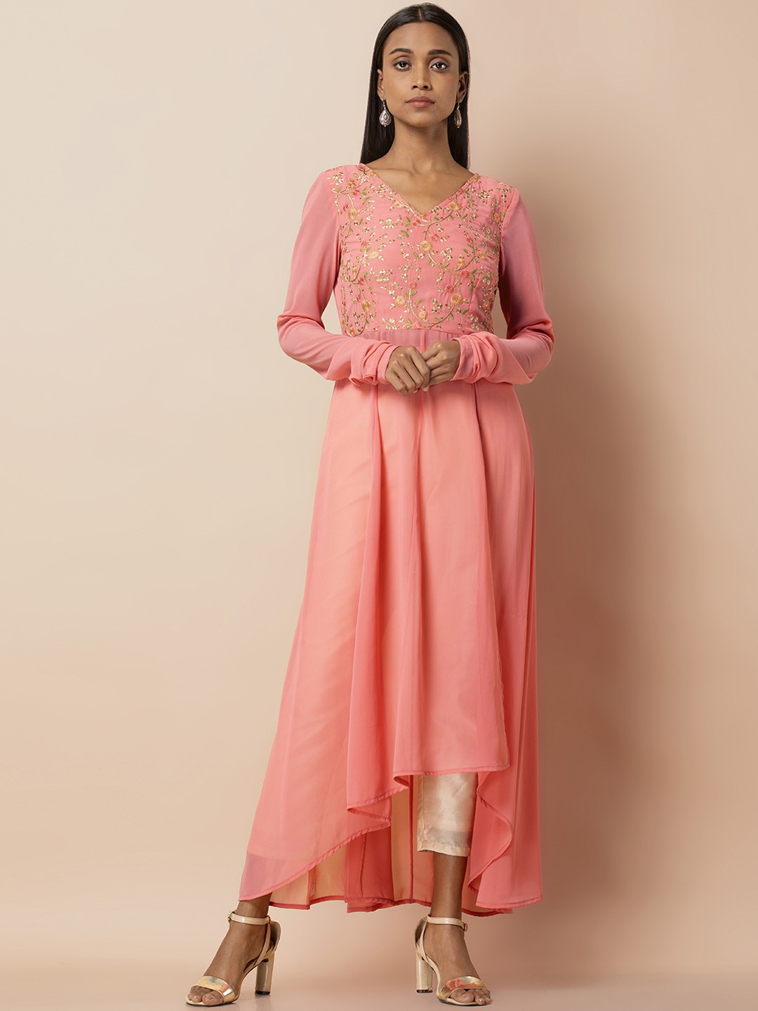 

INDYA Women Pink Solid A-Line Kurta