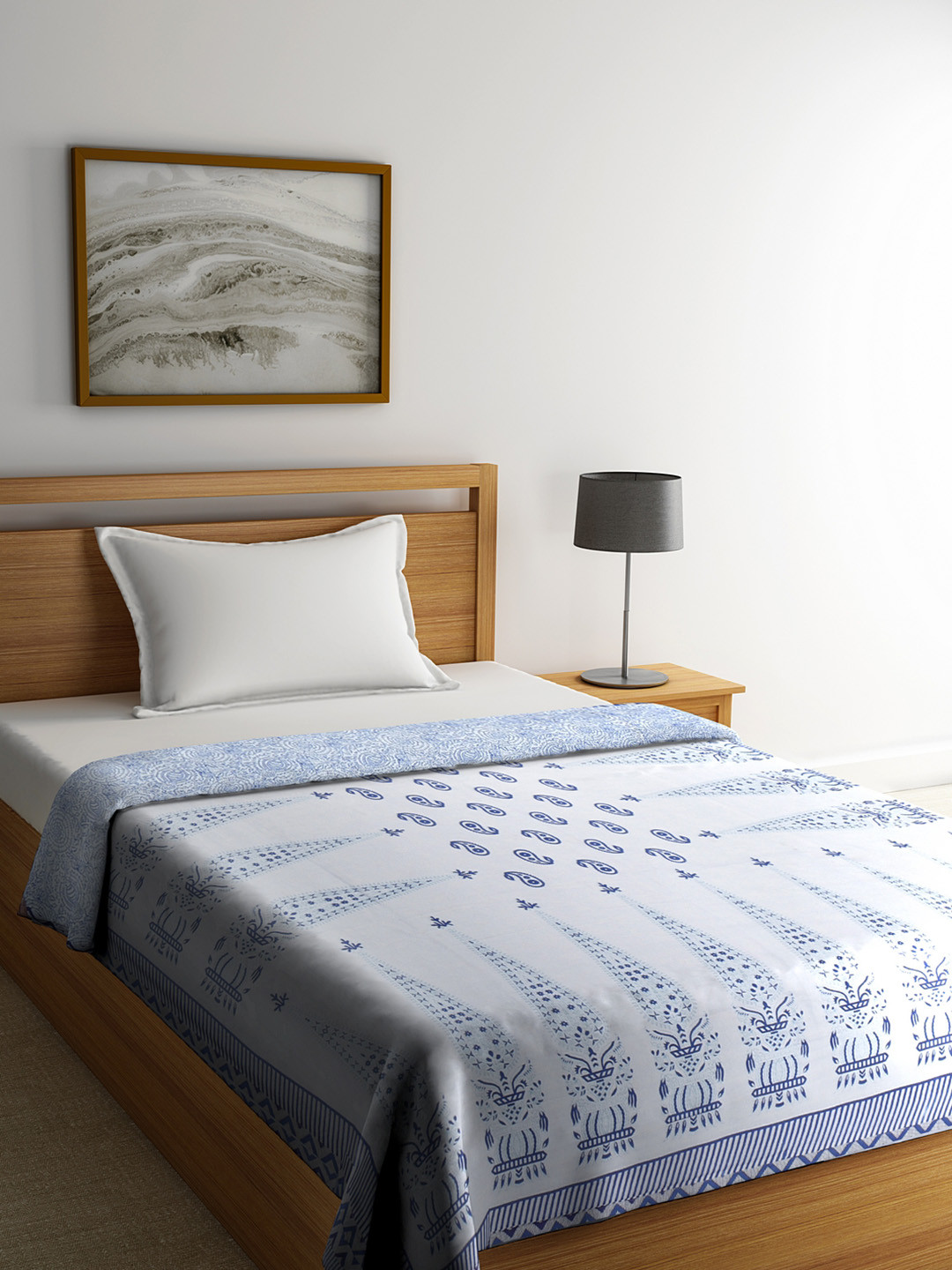 

Rajasthan Decor White & Blue Abstract AC Room 120 GSM Single Bed Dohar