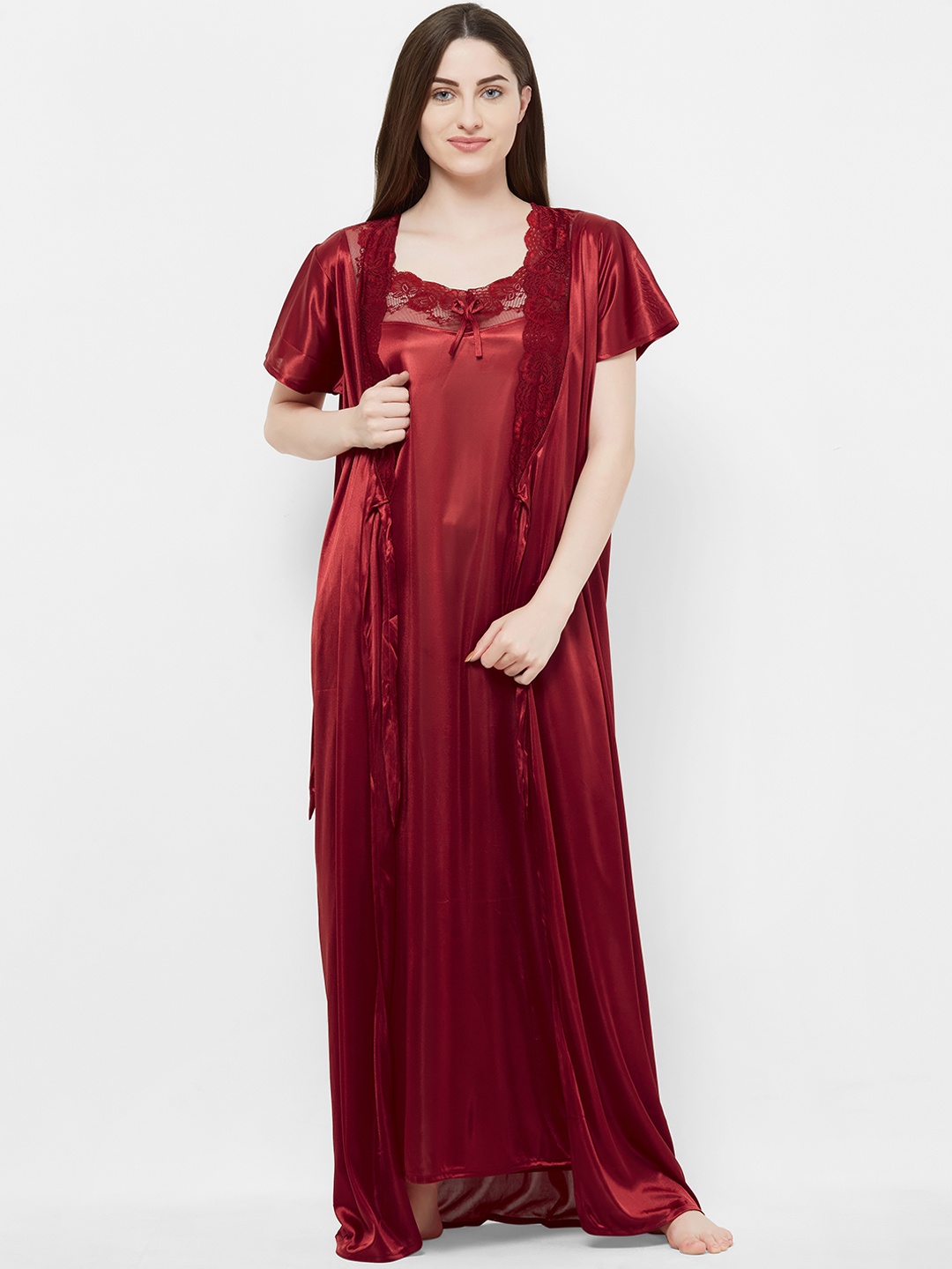 

FashionRack Women Maroon Solid Nightdress