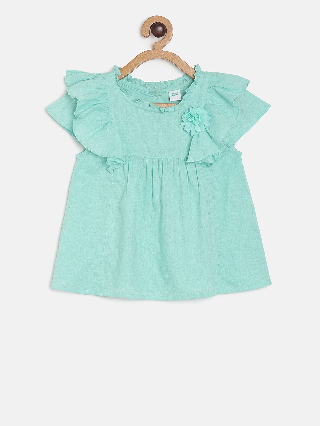 MINI KLUB Girls Green Solid A-Line Pure Cotton Top