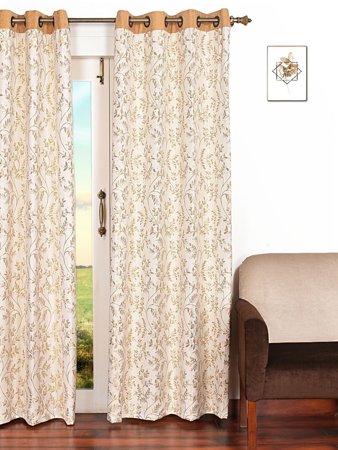 

Ariana Cream-Coloured & Brown Room Darkening Long Door Curtain