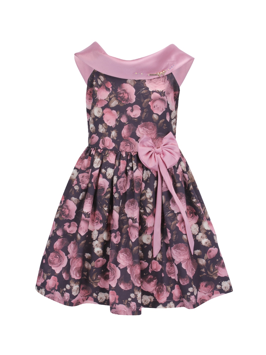 

CUTECUMBER Girls Pink & Black Floral Printed Fit and Flare Dress