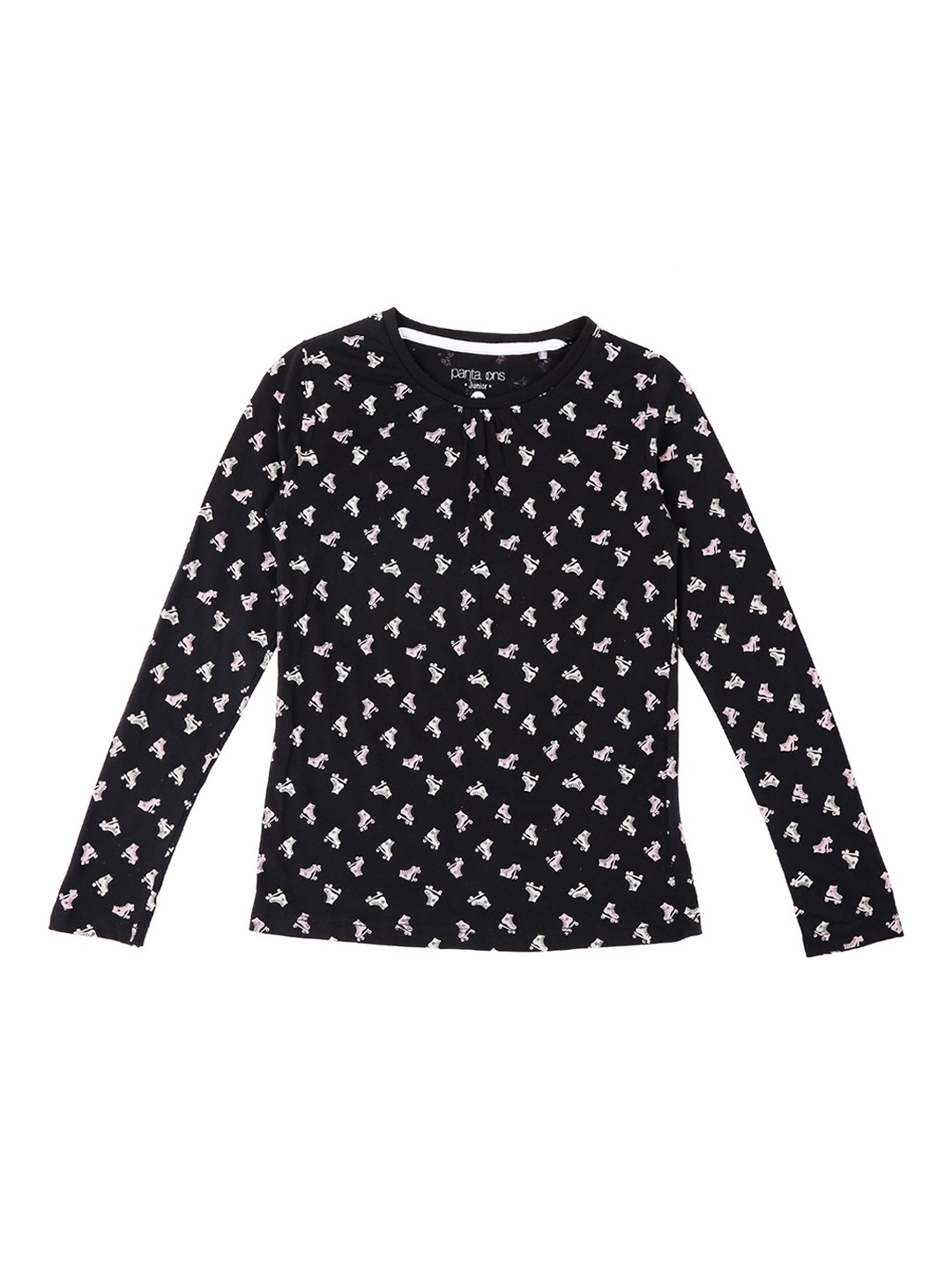 

Pantaloons Junior Girls Black Printed Round Neck Pure Cotton T-shirt
