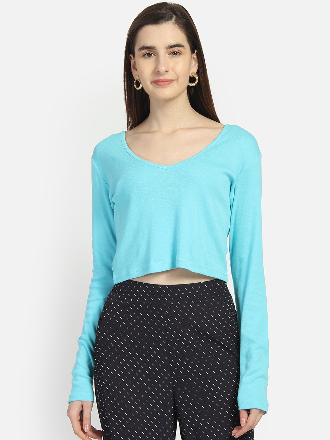

Yaadleen Women Blue Solid A-Line Pure Cotton Top