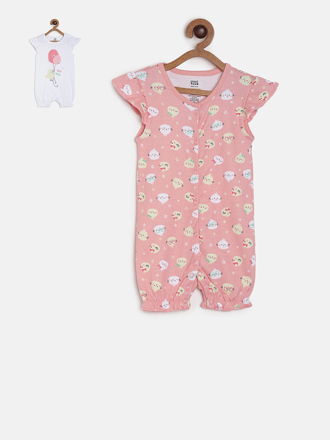

MINI KLUB Girls Pack of 2 Printed Rompers, Pink
