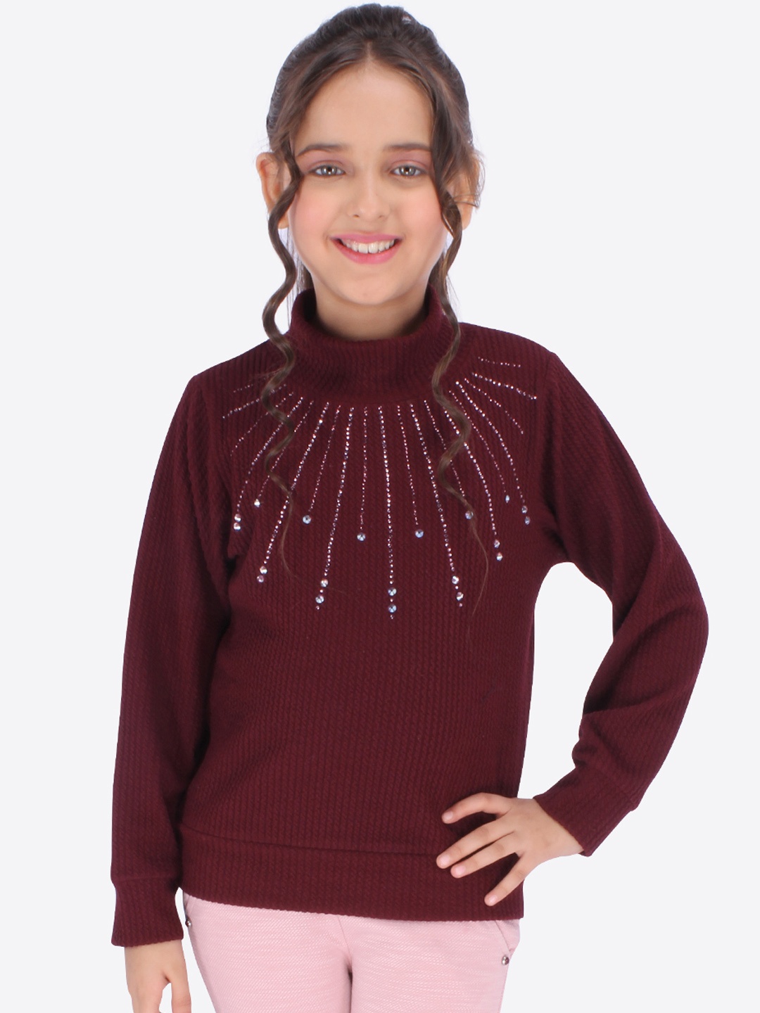 

CUTECUMBER Girls Maroon Embellished Top