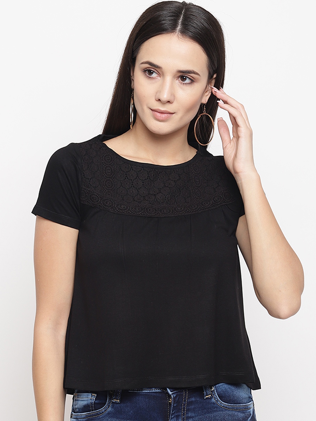 

Aeropostale Women Black Self Design A-Line Top