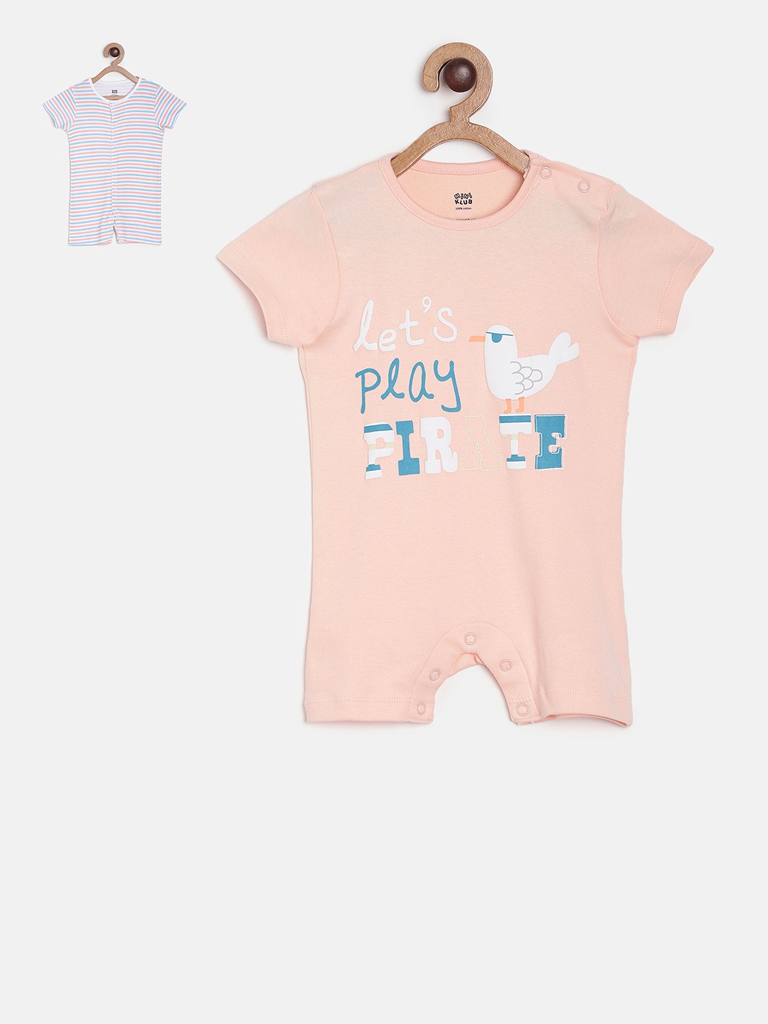 MINI KLUB Boys Pack of 2 Printed Rompers, Peach
