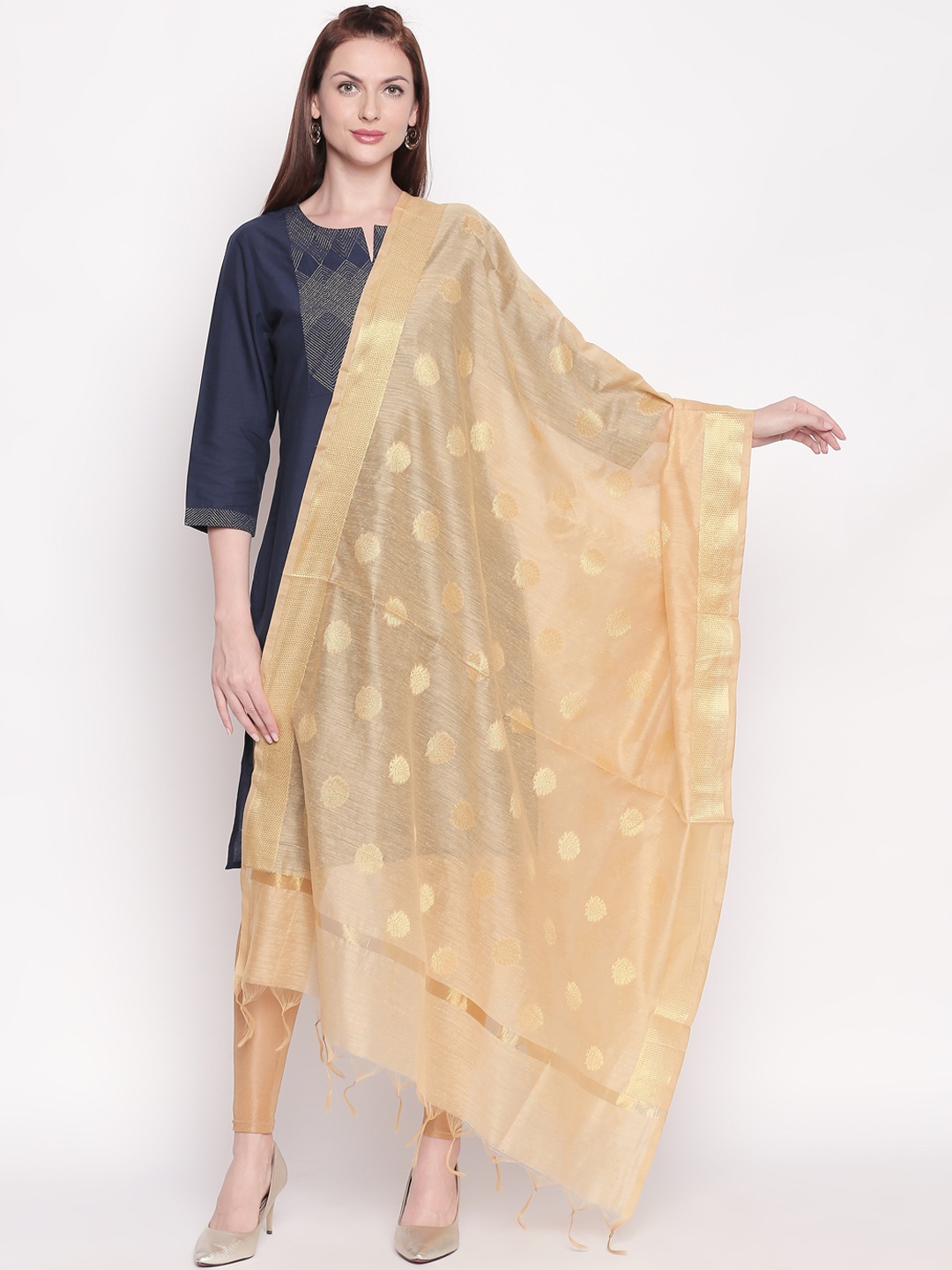 

RANGMANCH BY PANTALOONS Gold-Coloured Embroidered Dupatta