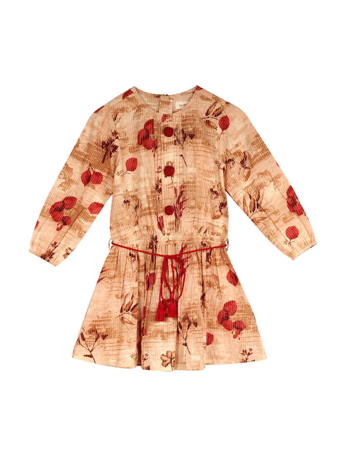 

My Little Lambs Girls Beige Leaf Print A-Line Dress