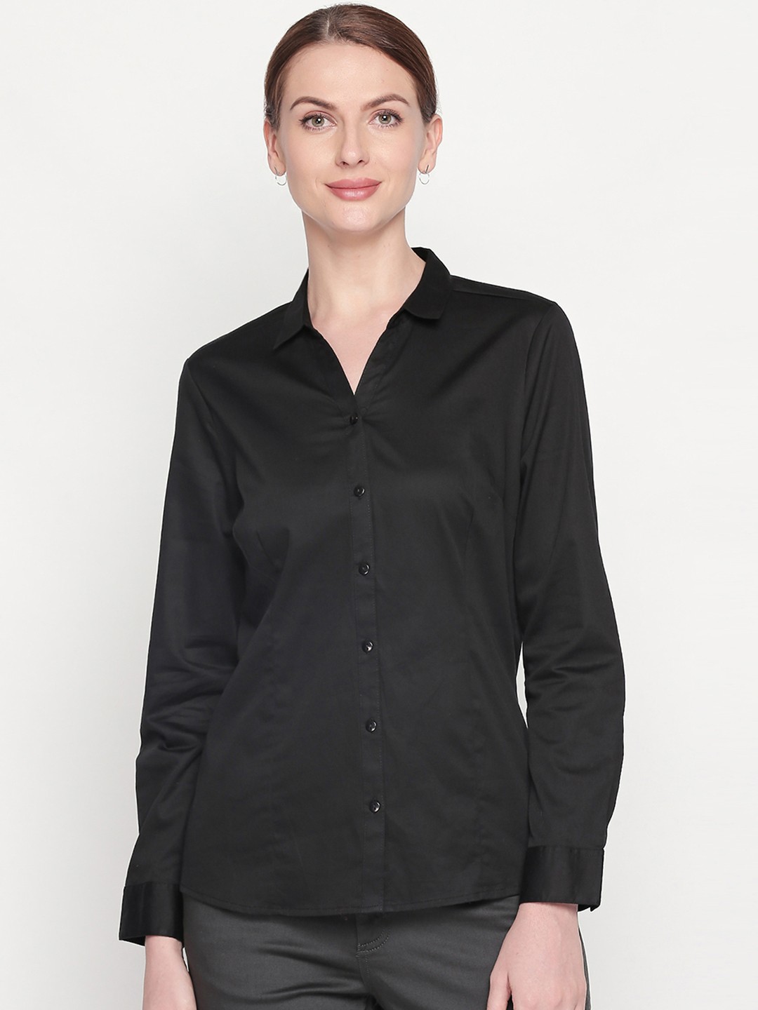 

Annabelle by Pantaloons Women Black Regular Fit Solid Formal Shirt