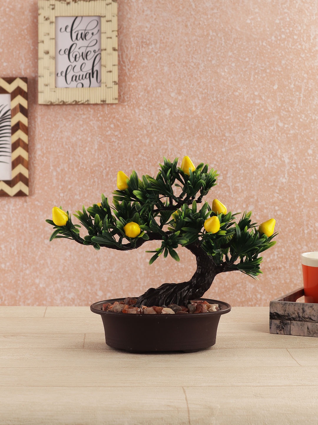 

FOLIYAJ Green & Yellow Artificial Bent Bonsai Pear Tree With Pot