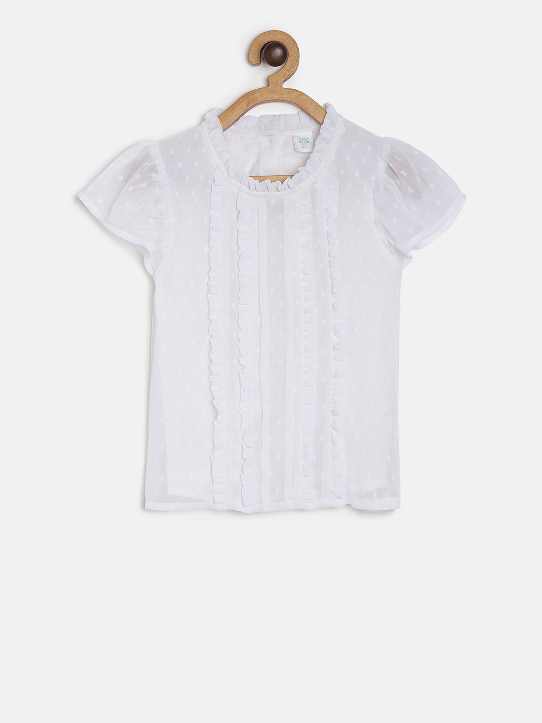 

MINI KLUB Girls White Self Design Semi-Sheer Top