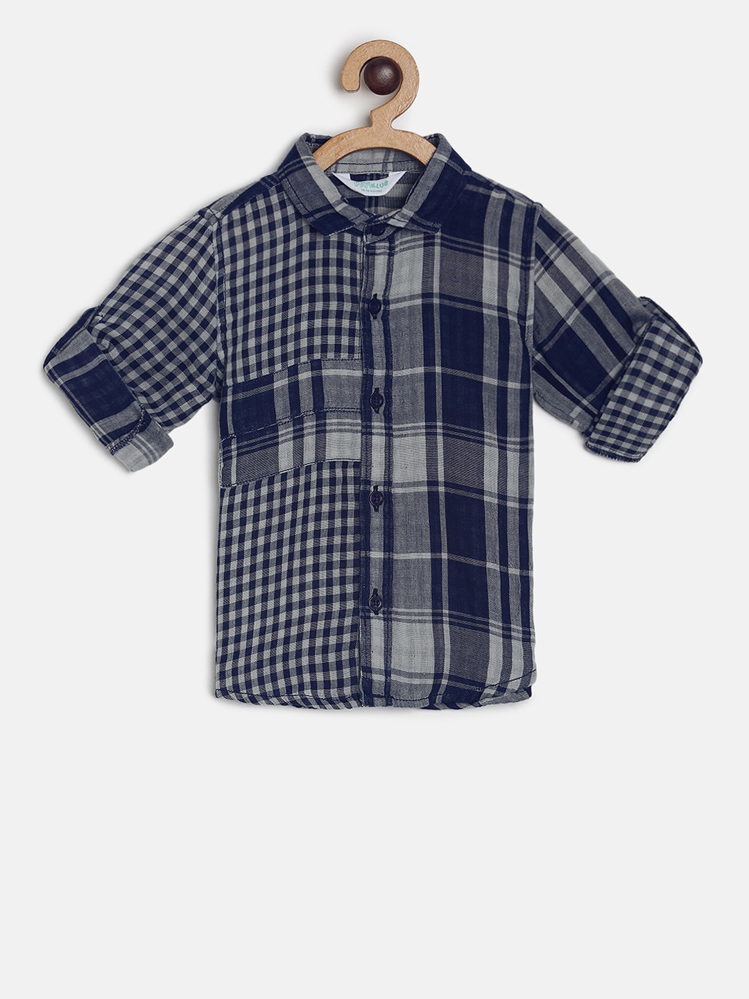 MINI KLUB Boys Blue & Grey Regular Fit Checked Casual Shirt