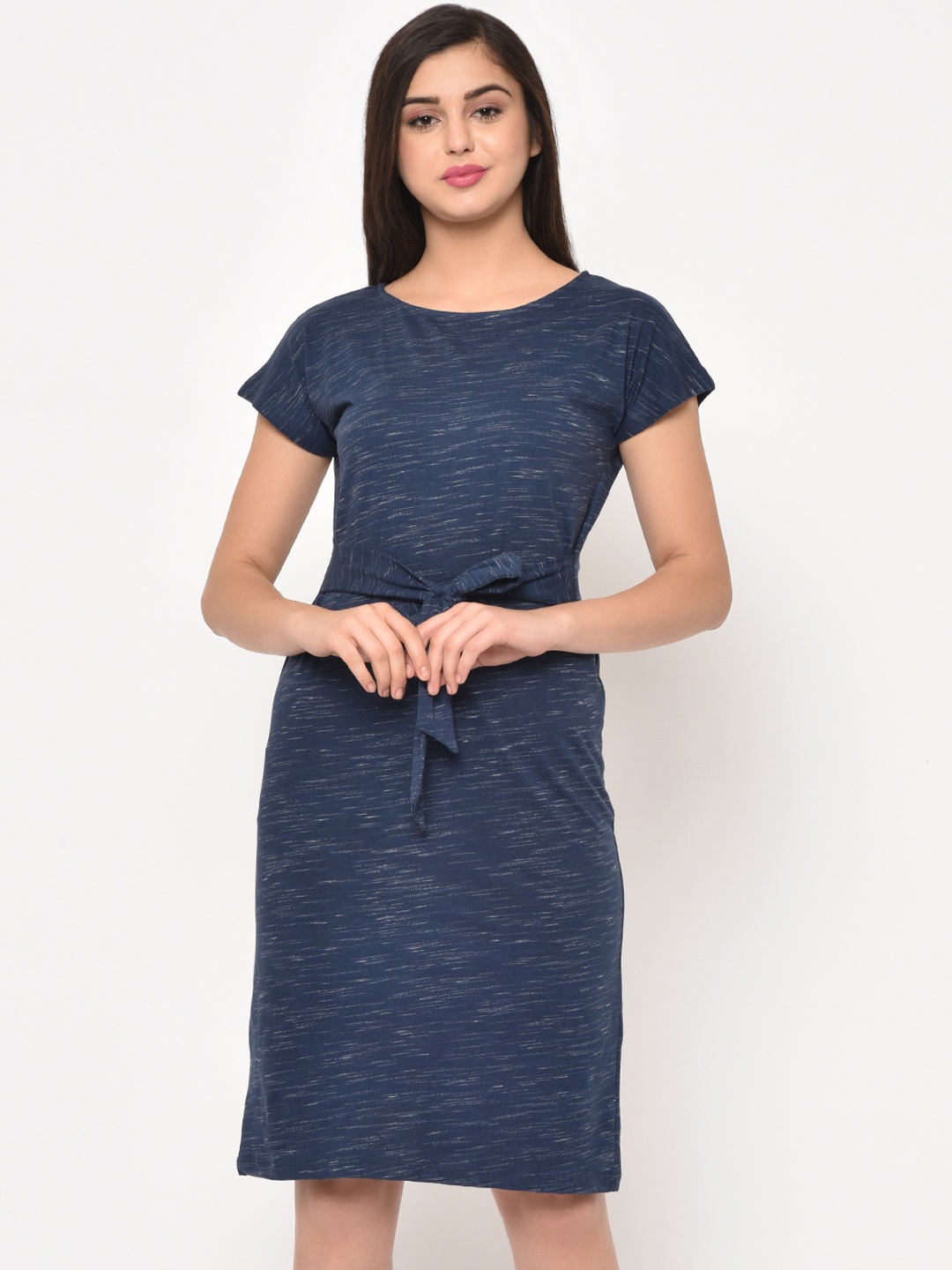 

Rigo Blue Slub Scoop Neck Bodycon dress, Navy blue