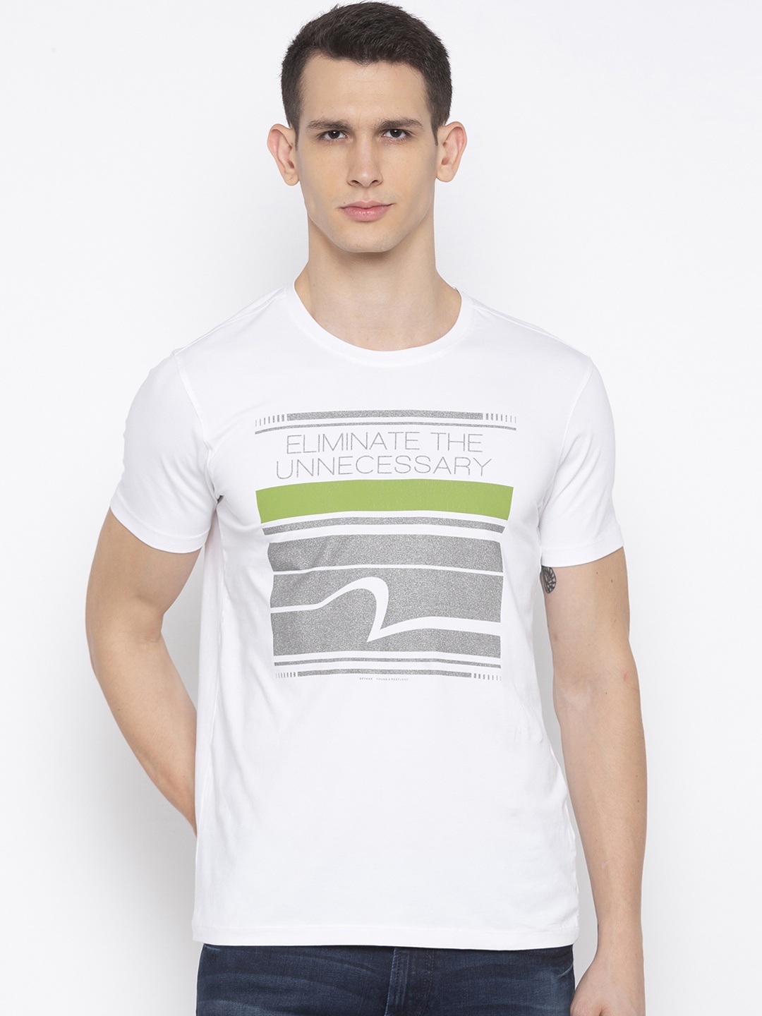 

SPYKAR Men White Printed Round Neck T-shirt