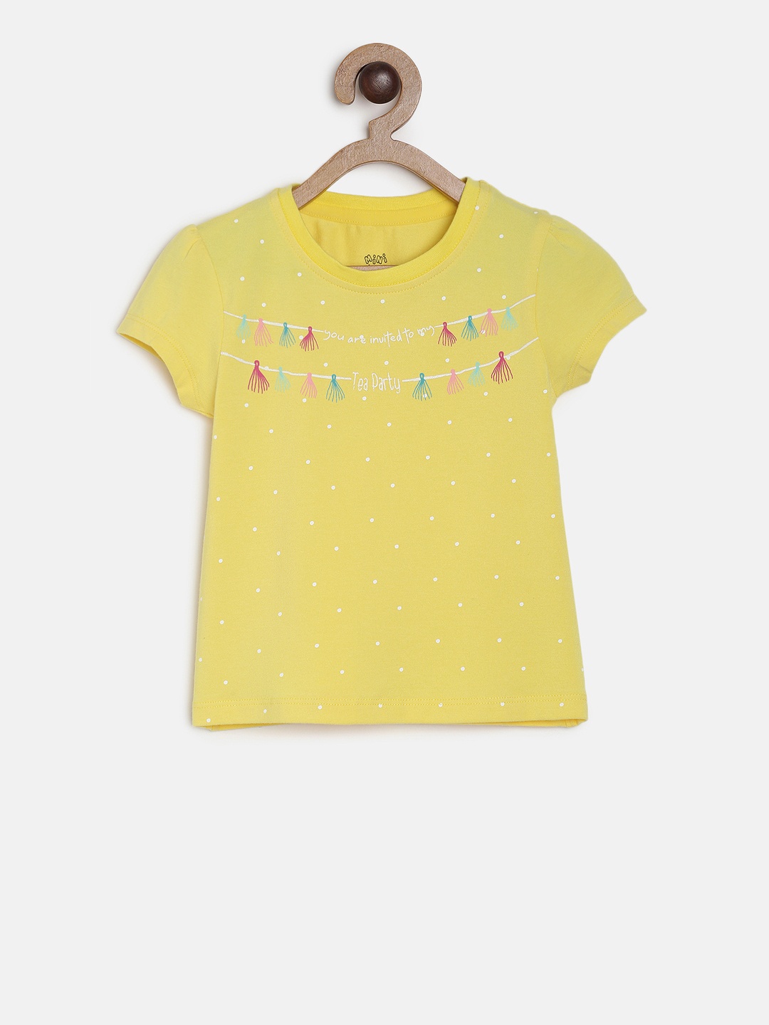 

MINI KLUB Girls Yellow Printed A-Line Pure Cotton Top