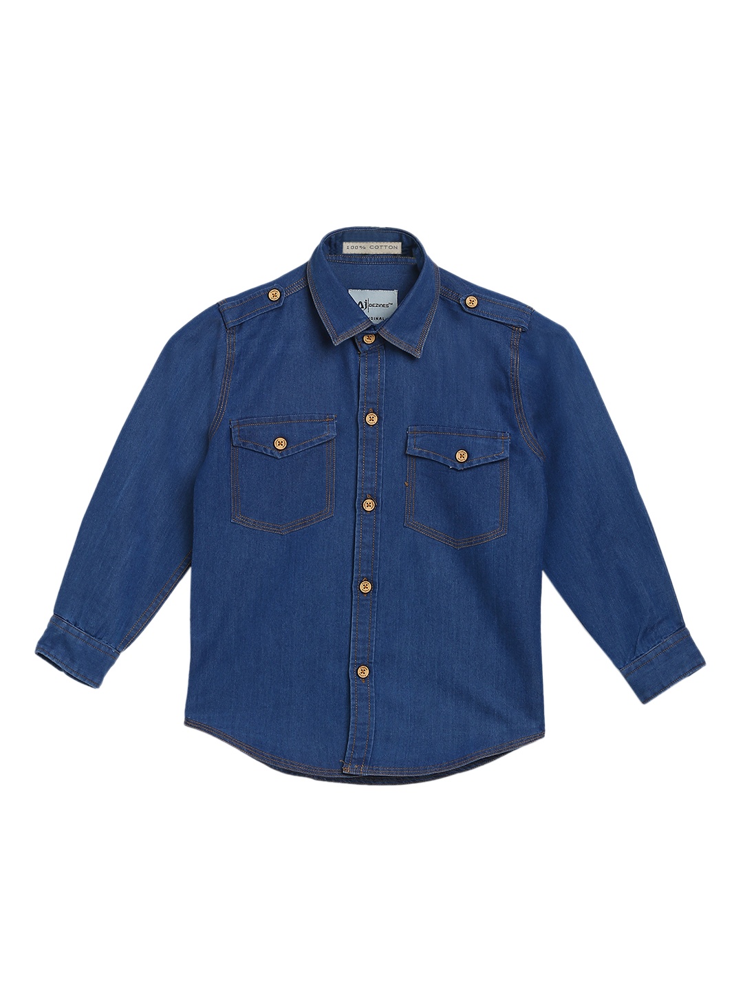 Aj DEZInES Boys Blue Comfort Regular Fit Solid Casual Denim Shirt