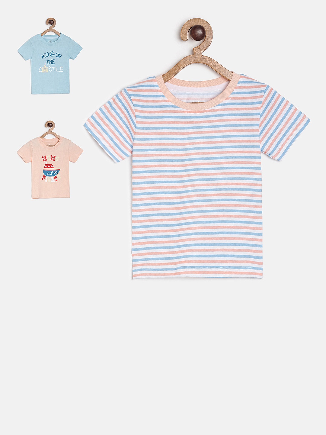 MINI KLUB Boys Pack of 3 Round Neck Pure Cotton T-shirt, Blue