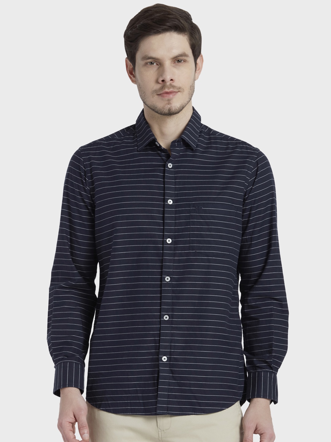 

ColorPlus Men Blue & White Tailored Fit Striped Casual Shirt