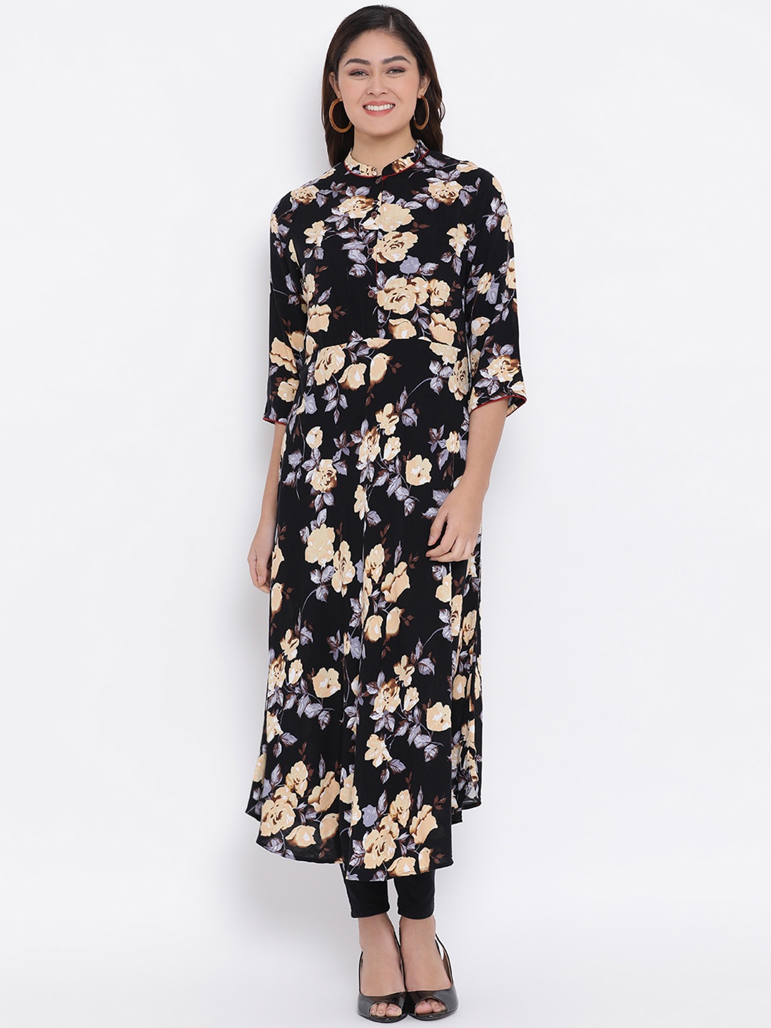 Crimsoune Club Women Black Printed A-Line Kurta