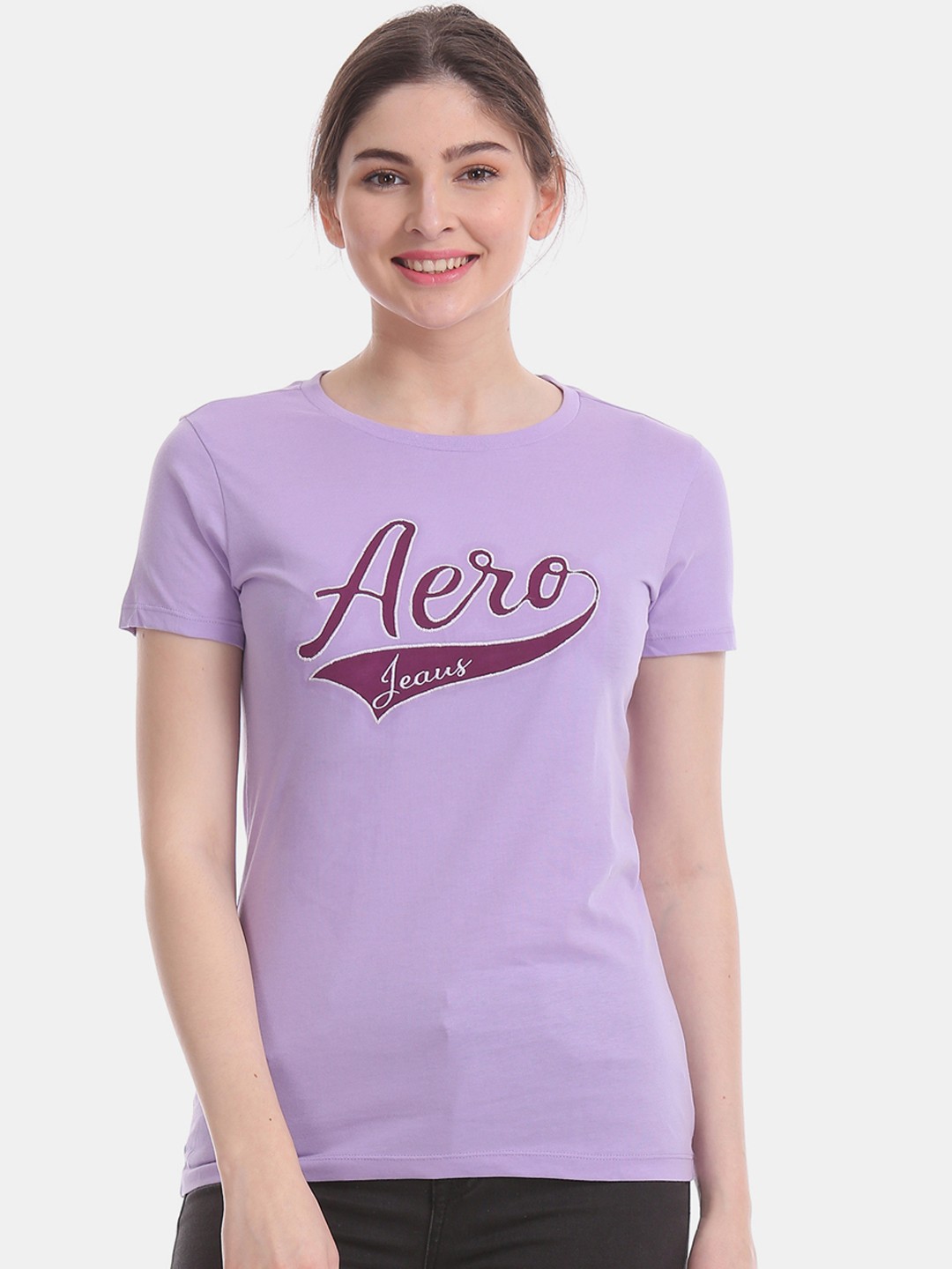 

Aeropostale Women Lavender Printed Round Neck T-shirt