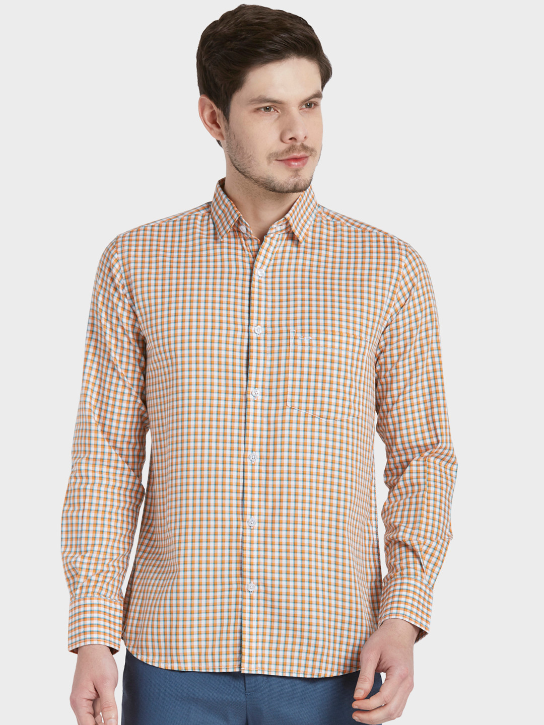 

ColorPlus Men Orange & Off-White Tailored Fit Checked Casual Shirt