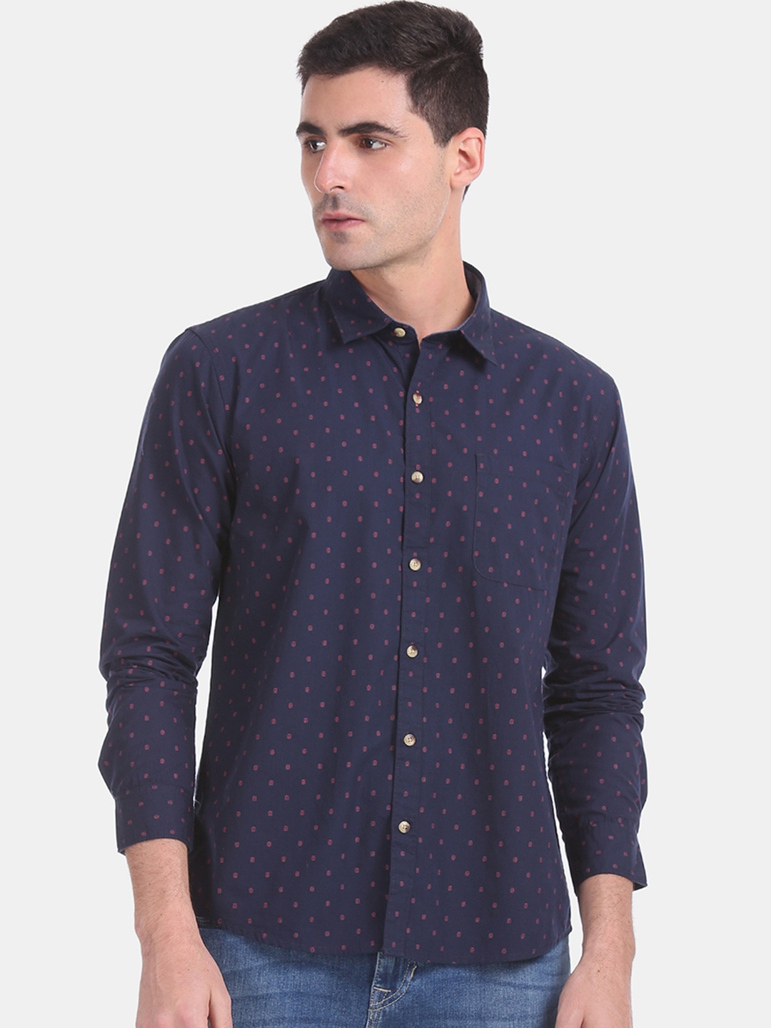 Ruggers Men Blue & Pink Regular Fit Printed Casual Shirt