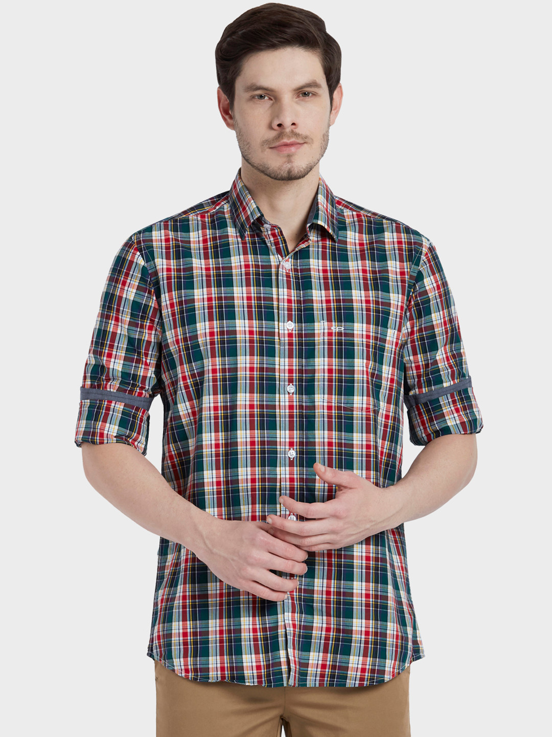 

ColorPlus Men Red & Green Tailored Fit Checked Casual Shirt