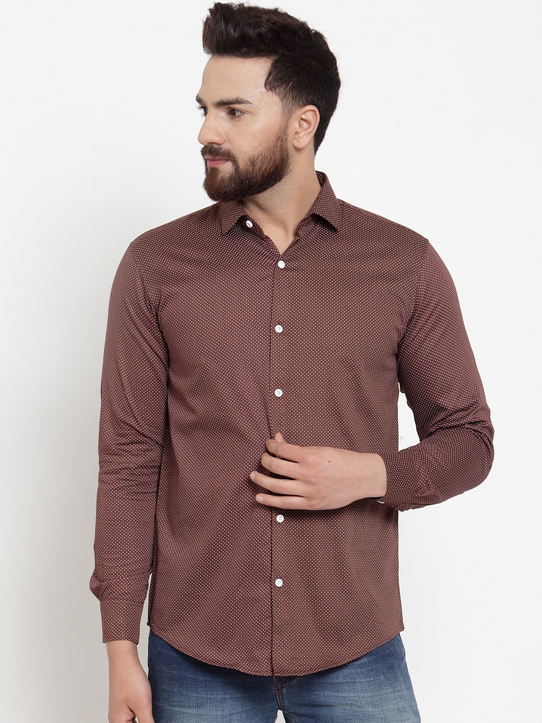 

JAINISH Men Brown Regular Fit Printed Casual Shirt