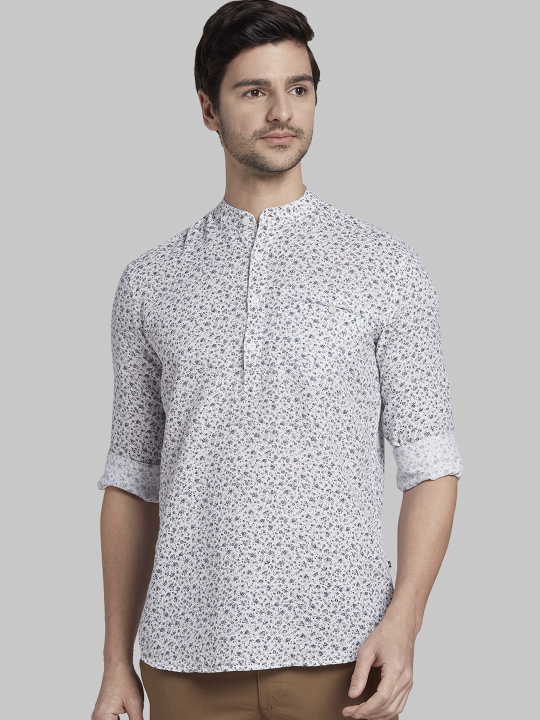 

Parx Men Grey & Blue Slim Fit Printed Casual Shirt