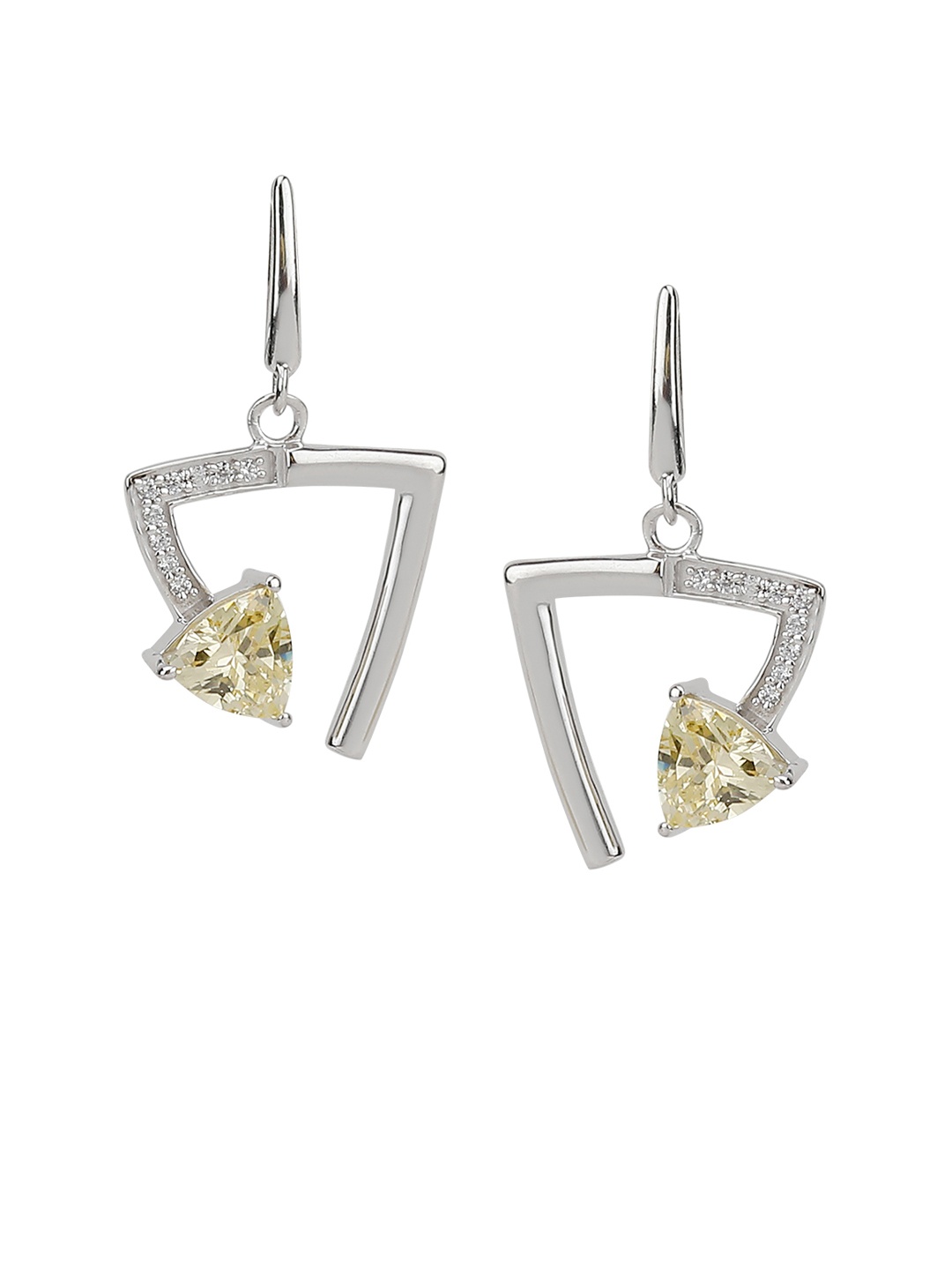

Silgo Rhodium-Plated & Silver-Toned Cubic Zirconia Studded Contemporary Drop Earrings