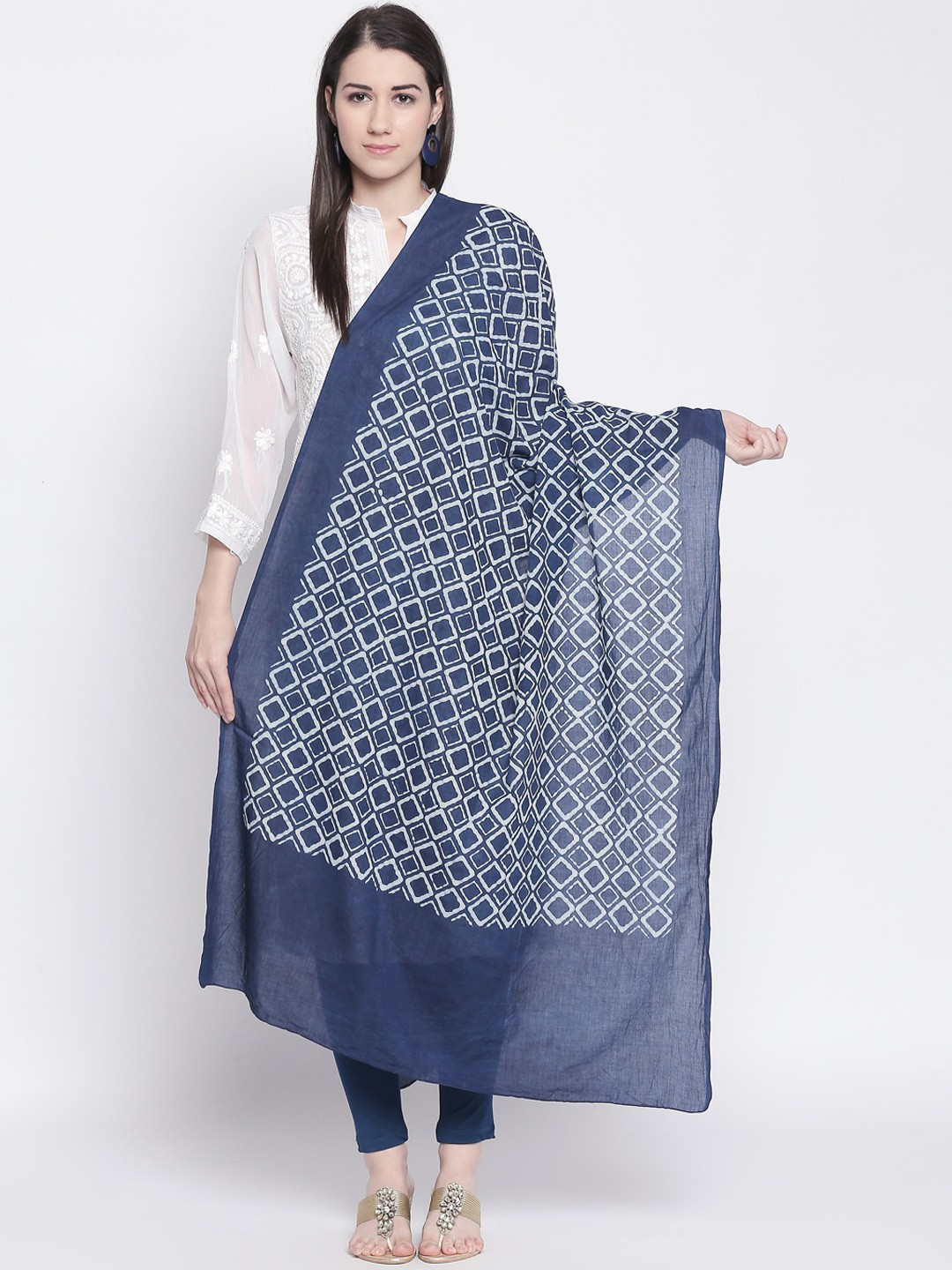 

RANGMANCH BY PANTALOONS Navy Blue & White Printed Dupatta