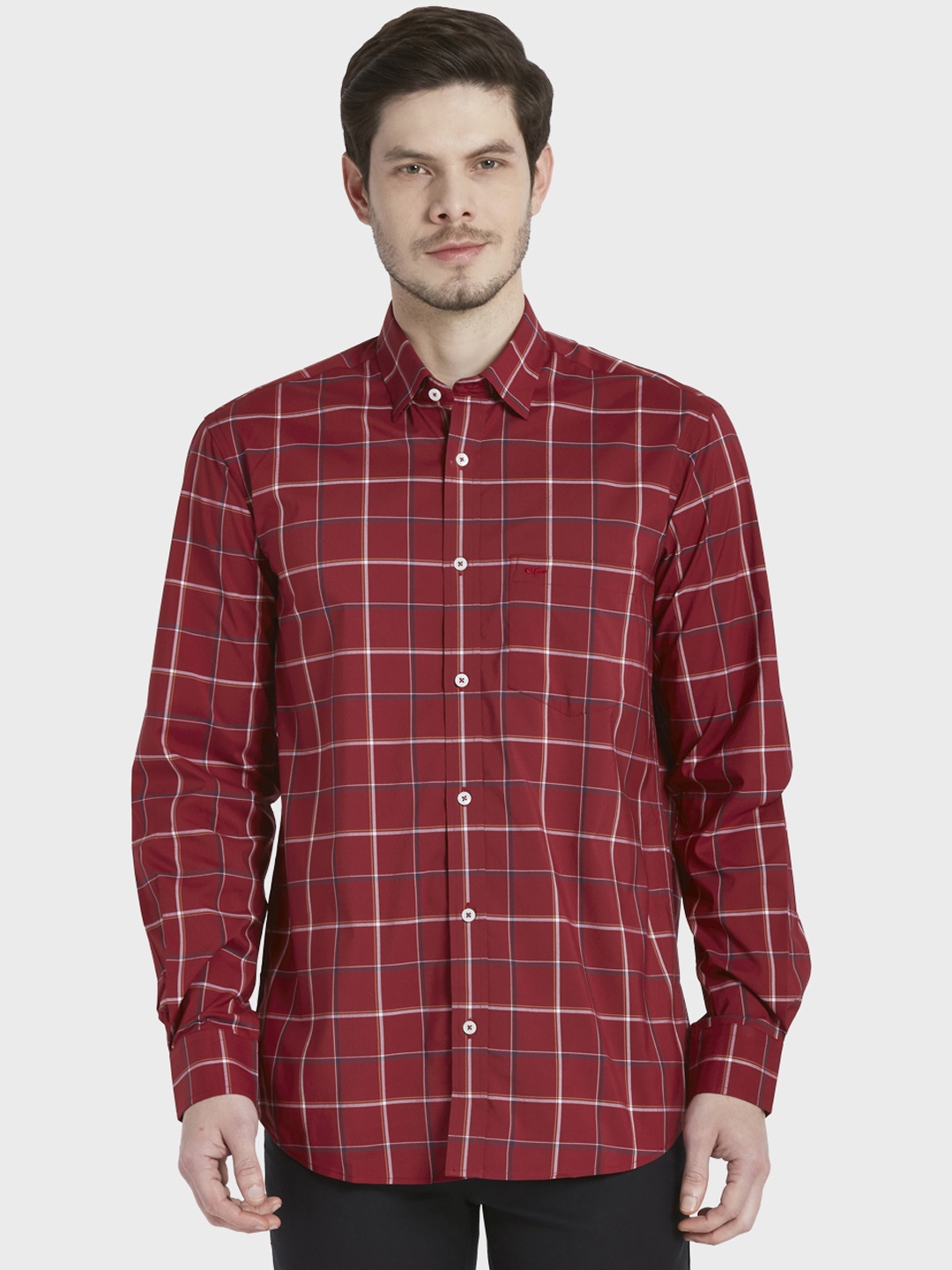 

ColorPlus Men Red & White Tailored Fit Checked Casual Shirt