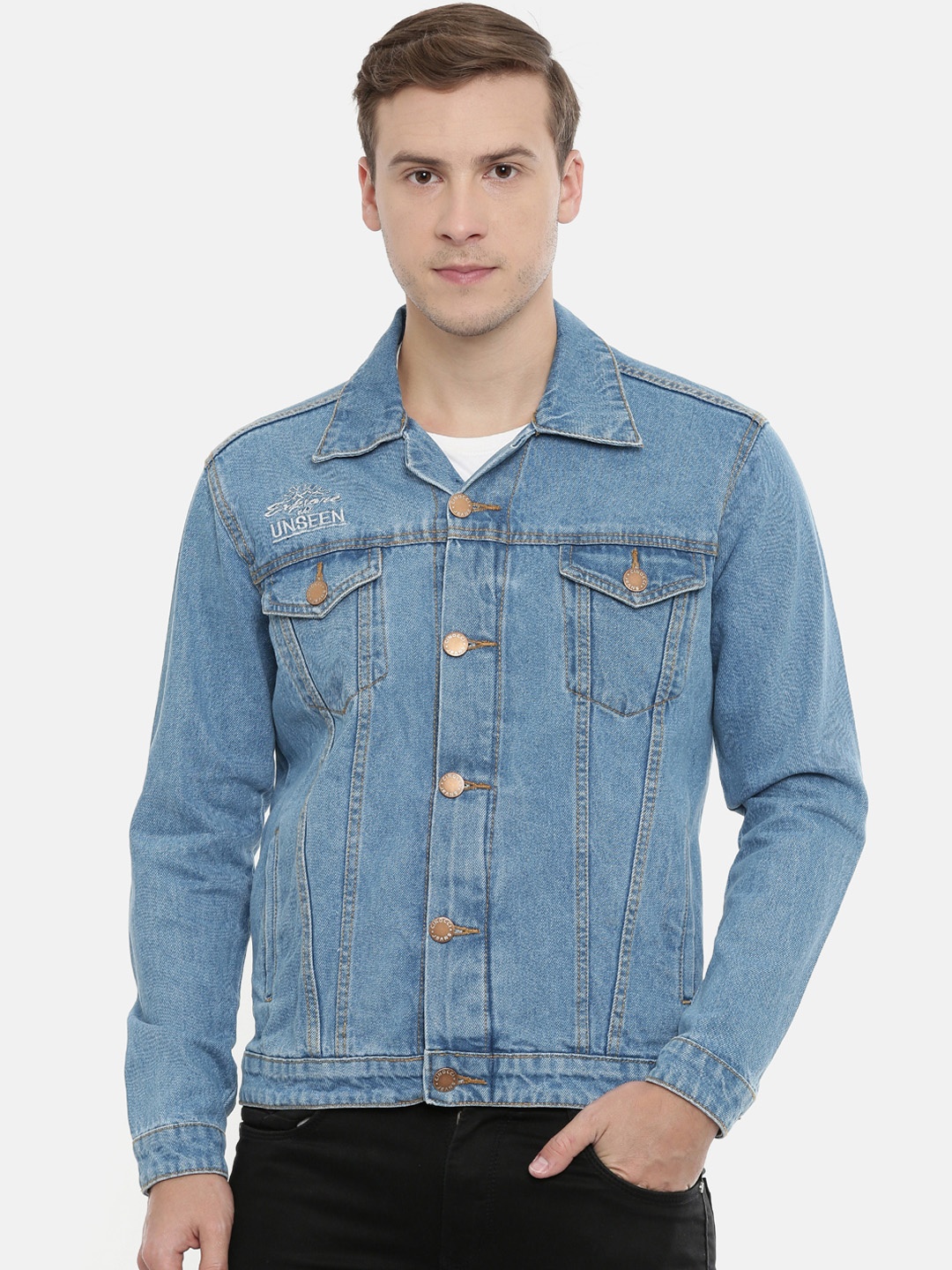 

CINOCCI Men Blue Solid Lightweight Denim Jacket