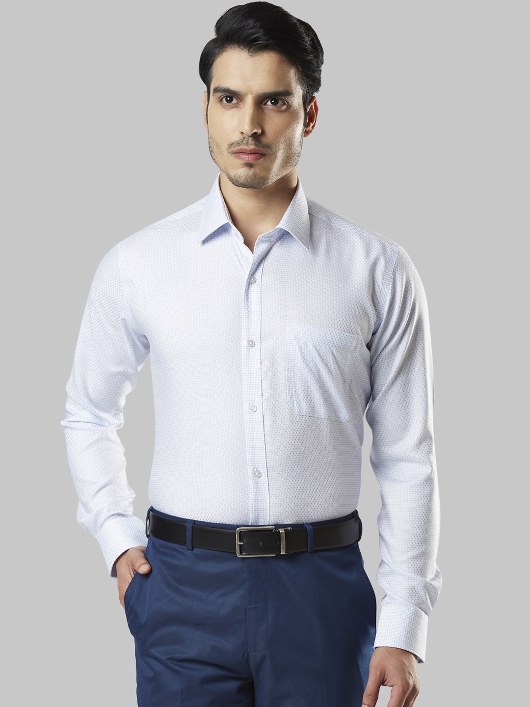 

Raymond Men Blue Regular Fit Self Design Formal Shirt