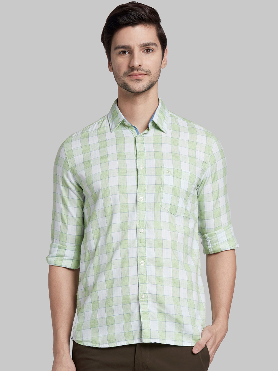 

Parx Men Lime Green & White Slim Fit Checked Casual Shirt