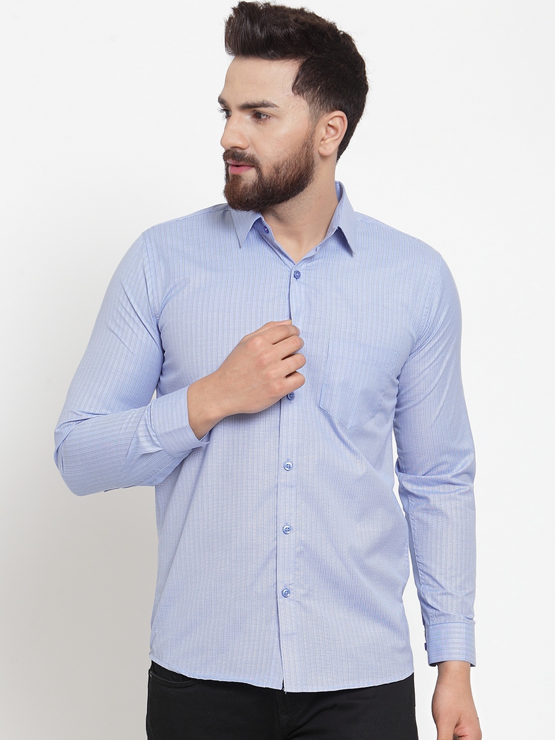 

JAINISH Men Blue Classic Regular Fit Striped Casual Shirt