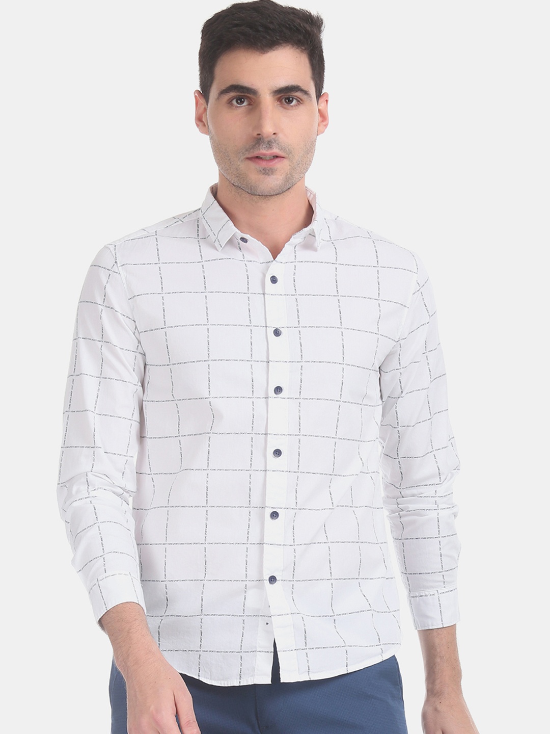 

Colt Men White & Grey Slim Fit Checked Casual Shirt