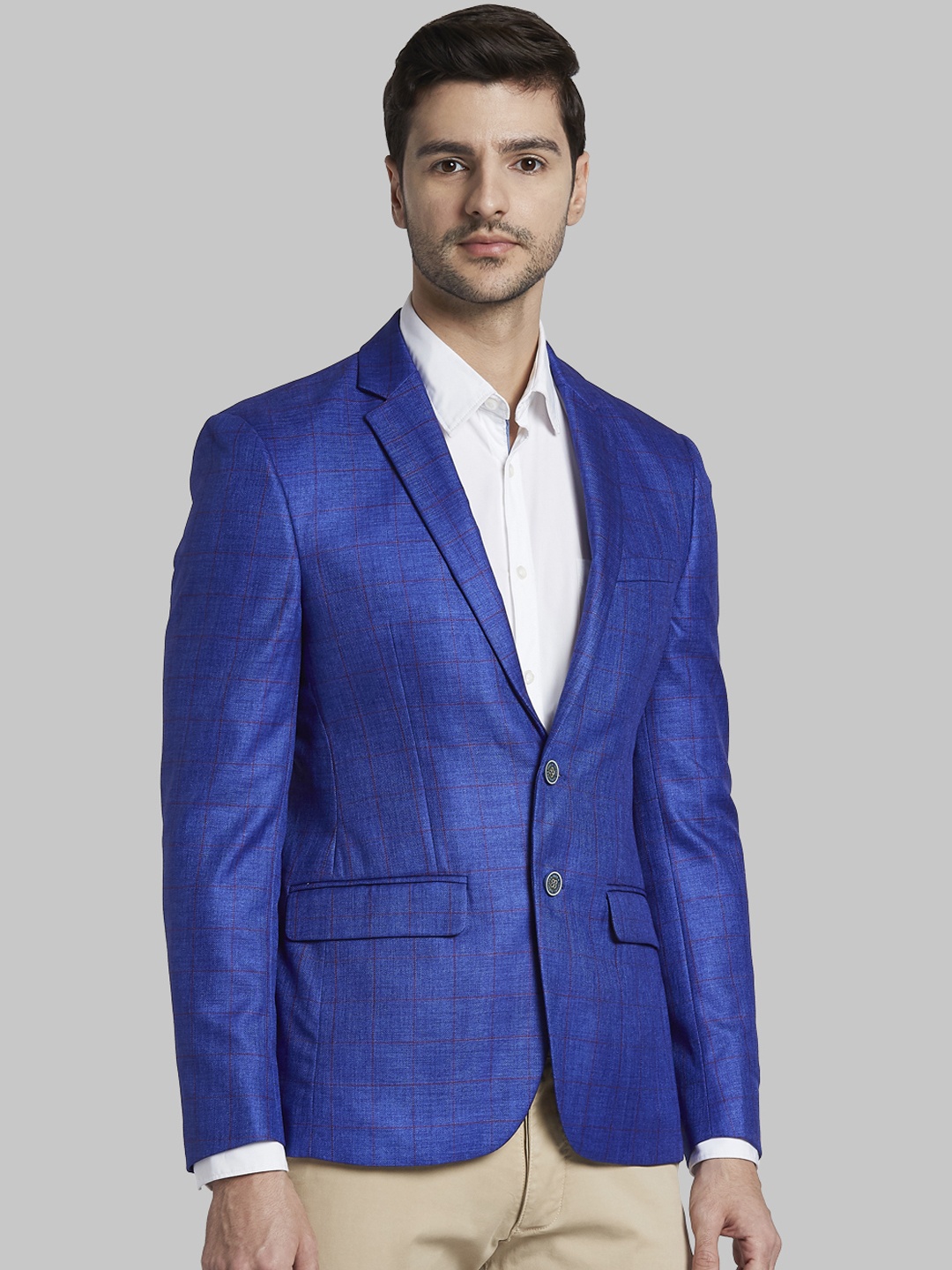 

Parx Men Blue & Red Checked Single-Breasted Formal Blazer