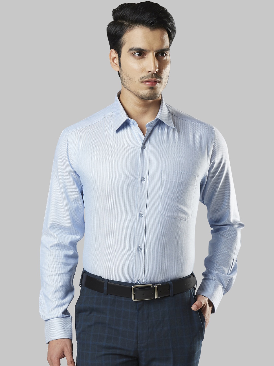 

Raymond Men Blue Regular Fit Self Design Formal Shirt