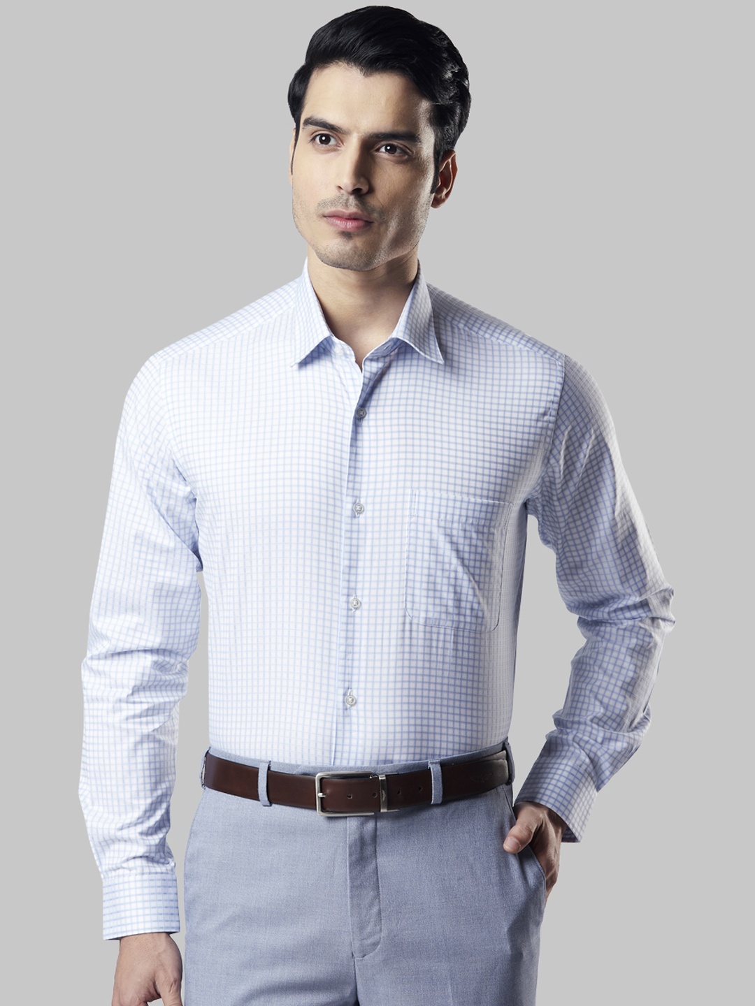 

Raymond Men Blue Regular Fit Checked Formal Shirt